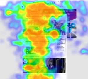 Heatmap Eye-Tracking-Auswertung auf Newsportal mit Werbeanzeige